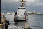 Coast Guard Cutter Yellowfin returns to port in San Juan, Puerto Rico after departing the U.S. Virgin Islands due to Hurricane Maria Sunday, Sept. 17, 2017.